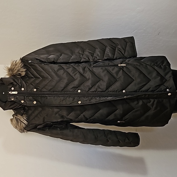 Kenneth Cole Reaction Daek Green Brown Down Feather Faux Fur Long Jacket Parka - Picture 4 of 11